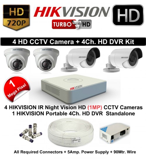 Paket MURAH/ HEMAT - 4 camera  HDTVi  720P (AHD 1 Mp)  HIKVISION Original  + Pasang 